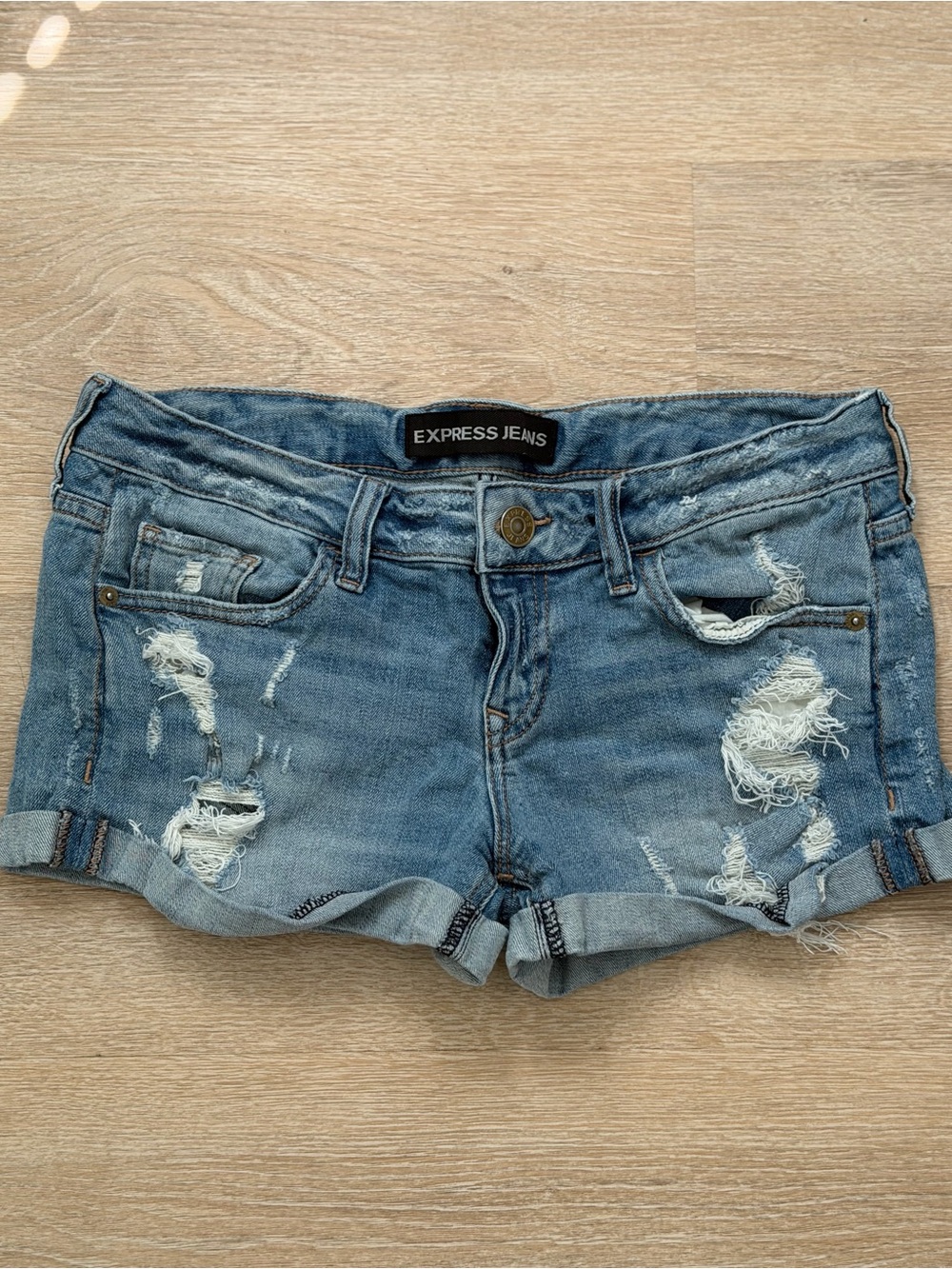 Express Distressed Cuffed Jean Shorts - Light Blue